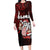 Hawaii Aloha Santa Claus Funny Polynesian Tattoo Family Matching Long Sleeve Bodycon Dress and Hawaiian Shirt Red Color