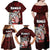 Hawaii Aloha Santa Claus Funny Polynesian Tattoo Family Matching Off Shoulder Maxi Dress and Hawaiian Shirt Red Color