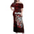 Hawaii Aloha Santa Claus Funny Polynesian Tattoo Family Matching Off Shoulder Maxi Dress and Hawaiian Shirt Red Color