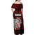 Hawaii Aloha Santa Claus Funny Polynesian Tattoo Family Matching Off Shoulder Maxi Dress and Hawaiian Shirt Red Color