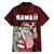 Hawaii Aloha Santa Claus Funny Polynesian Tattoo Family Matching Off Shoulder Short Dress and Hawaiian Shirt Red Color