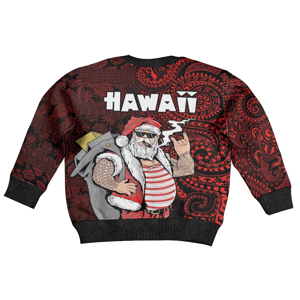 Hawaii Aloha Santa Claus Funny Polynesian Tattoo Kid Ugly Christmas Sweater Red Color LT03 - Polynesian Pride