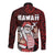 Hawaii Aloha Santa Claus Funny Polynesian Tattoo Long Sleeve Button Shirt Red Color