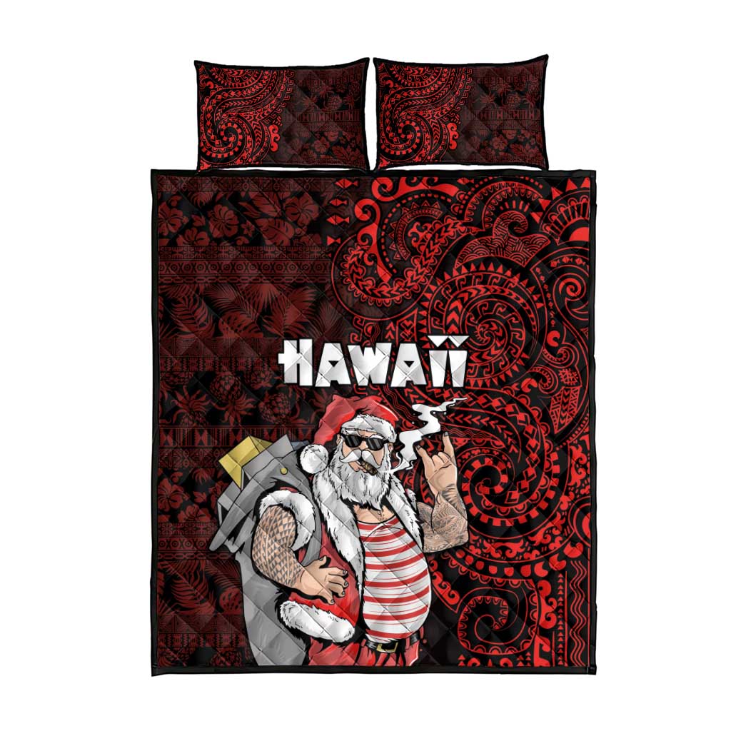 Hawaii Aloha Santa Claus Funny Polynesian Tattoo Quilt Bed Set Red Color LT03 - Polynesian Pride