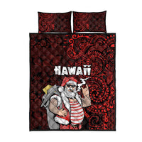 Hawaii Aloha Santa Claus Funny Polynesian Tattoo Quilt Bed Set Red Color LT03 - Polynesian Pride