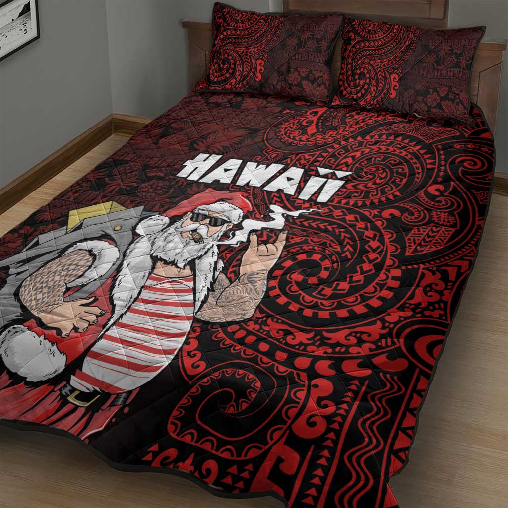 Hawaii Aloha Santa Claus Funny Polynesian Tattoo Quilt Bed Set Red Color LT03 - Polynesian Pride