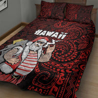 Hawaii Aloha Santa Claus Funny Polynesian Tattoo Quilt Bed Set Red Color LT03 - Polynesian Pride