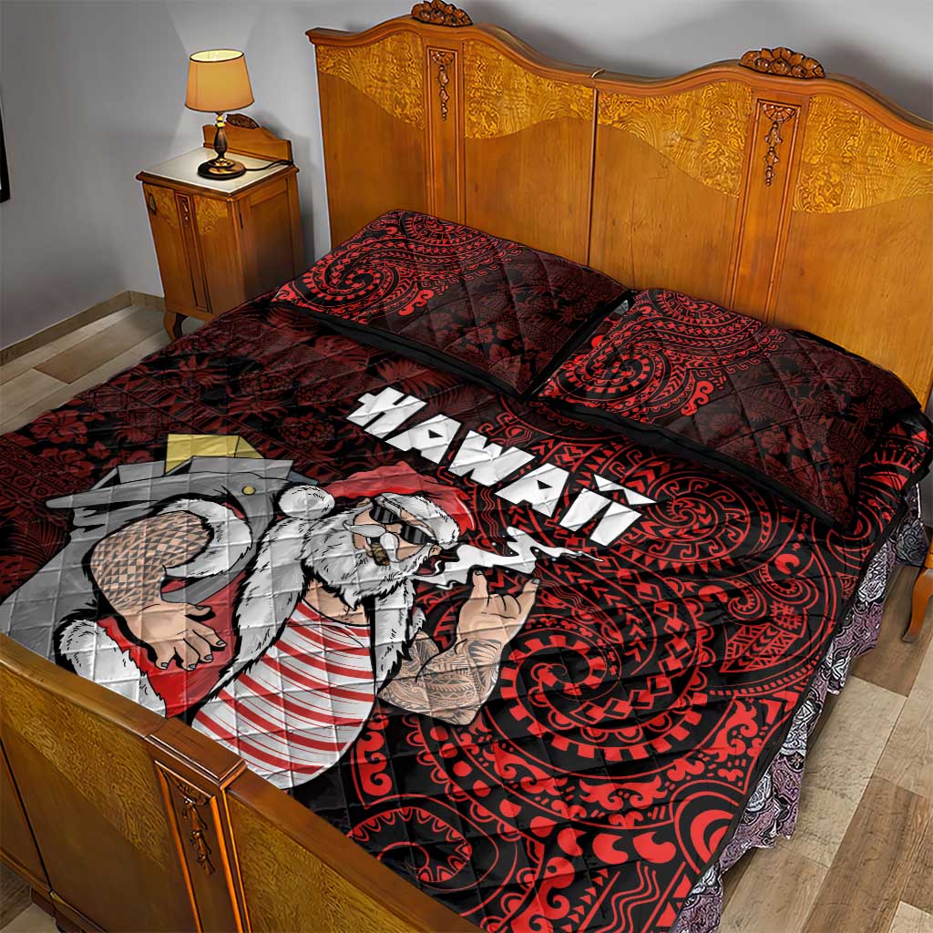 Hawaii Aloha Santa Claus Funny Polynesian Tattoo Quilt Bed Set Red Color LT03 - Polynesian Pride