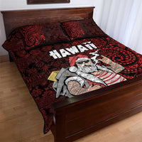 Hawaii Aloha Santa Claus Funny Polynesian Tattoo Quilt Bed Set Red Color LT03 - Polynesian Pride