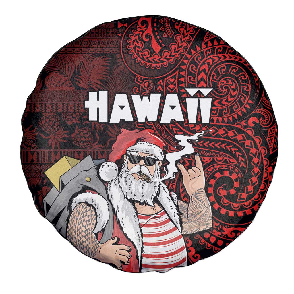 Hawaii Aloha Santa Claus Funny Polynesian Tattoo Spare Tire Cover Red Color LT03 - Polynesian Pride