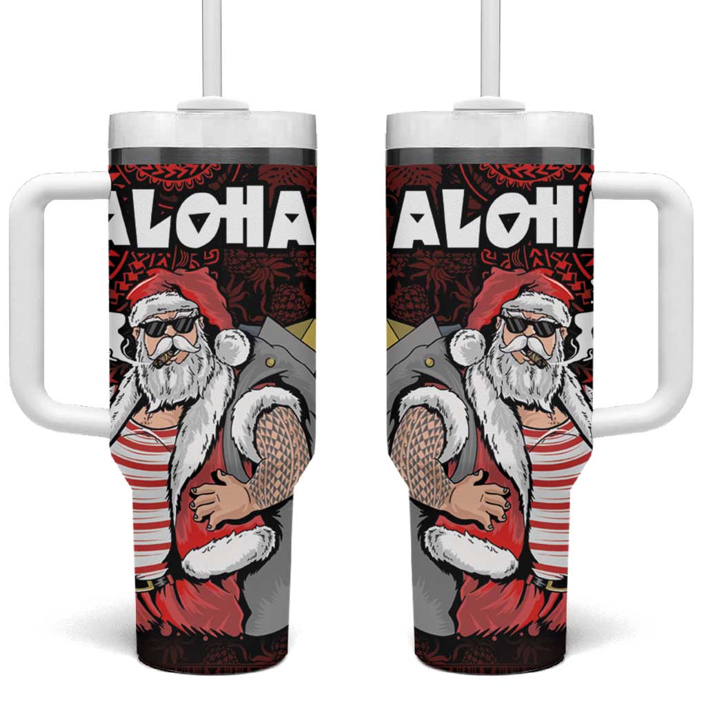 Hawaii Aloha Santa Claus Funny Polynesian Tattoo Tumbler With Handle Red Color LT03 One Size: 40 oz Red - Polynesian Pride