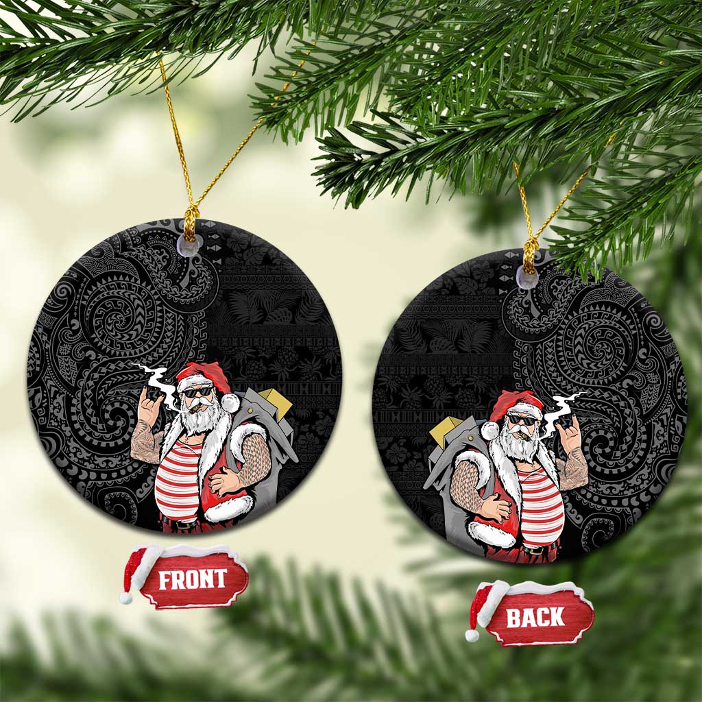 Hawaii Aloha Santa Claus Funny Polynesian Tattoo Ceramic Ornament Black Color LT03 Circle Black - Polynesian Pride