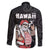 Hawaii Aloha Santa Claus Funny Polynesian Tattoo Family Matching Off The Shoulder Long Sleeve Dress and Hawaiian Shirt Black Color