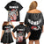 Hawaii Aloha Santa Claus Funny Polynesian Tattoo Family Matching Off Shoulder Short Dress and Hawaiian Shirt Black Color