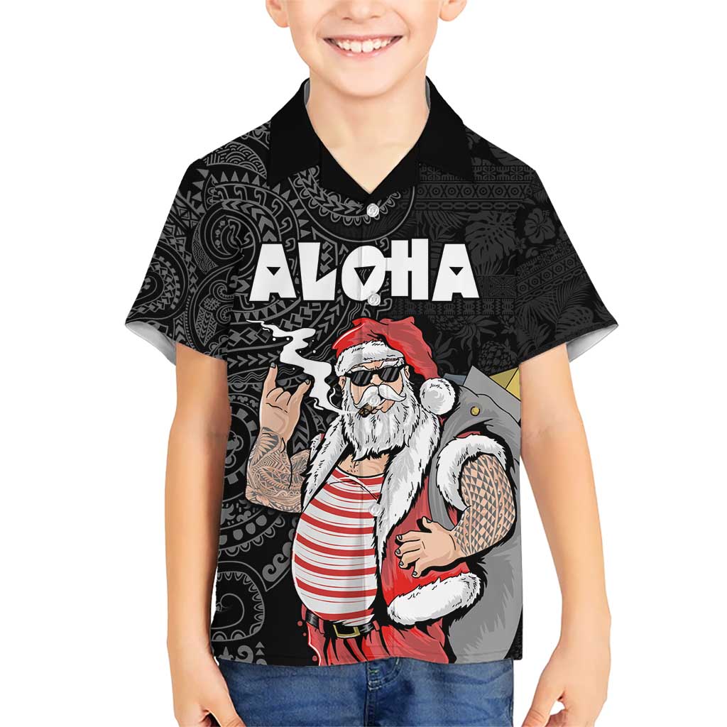 Hawaii Aloha Santa Claus Funny Polynesian Tattoo Hawaiian Shirt Black Color LT03 - Polynesian Pride