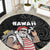 Hawaii Aloha Santa Claus Funny Polynesian Tattoo Round Carpet Black Color