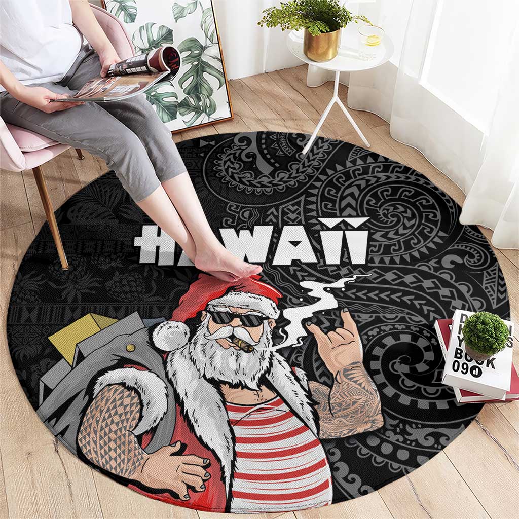 Hawaii Aloha Santa Claus Funny Polynesian Tattoo Round Carpet Black Color LT03 - Polynesian Pride