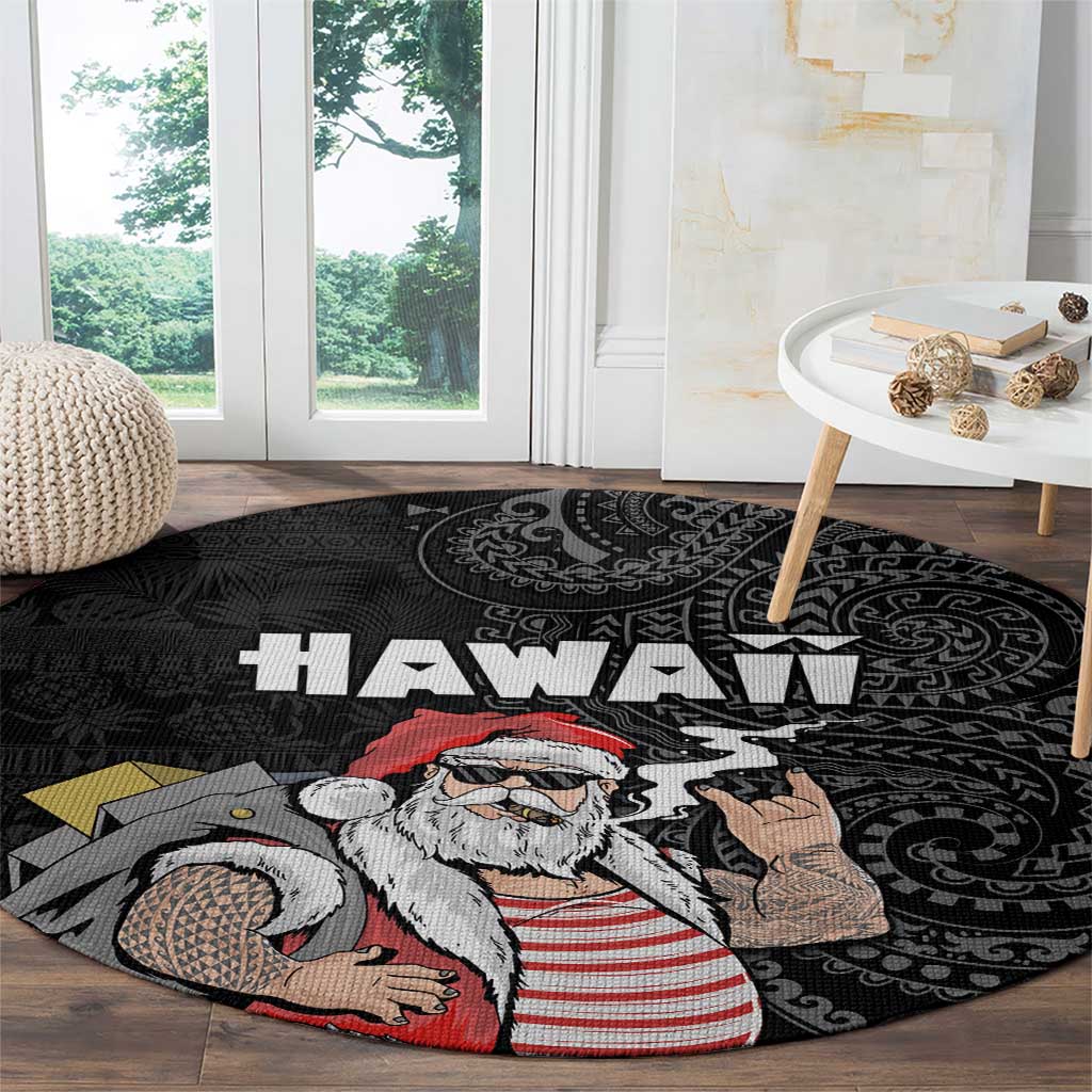 Hawaii Aloha Santa Claus Funny Polynesian Tattoo Round Carpet Black Color LT03 - Polynesian Pride