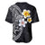 Hawaiian Hibiscus and Plumeria Polynesian Tribal Tattoo Baseball Jersey Black Color