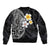 Hawaiian Hibiscus and Plumeria Polynesian Tribal Tattoo Bomber Jacket Black Color