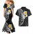 Hawaiian Hibiscus and Plumeria Polynesian Tribal Tattoo Couples Matching Mermaid Dress and Hawaiian Shirt Black Color