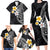 Hawaiian Hibiscus and Plumeria Polynesian Tribal Tattoo Family Matching Long Sleeve Bodycon Dress and Hawaiian Shirt Black Color