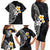 Hawaiian Hibiscus and Plumeria Polynesian Tribal Tattoo Family Matching Long Sleeve Bodycon Dress and Hawaiian Shirt Black Color