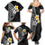 Hawaiian Hibiscus and Plumeria Polynesian Tribal Tattoo Family Matching Summer Maxi Dress and Hawaiian Shirt Black Color