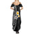 Hawaiian Hibiscus and Plumeria Polynesian Tribal Tattoo Family Matching Summer Maxi Dress and Hawaiian Shirt Black Color