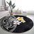 Hawaiian Hibiscus and Plumeria Polynesian Tribal Tattoo Round Carpet Black Color