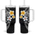 Hawaiian Hibiscus and Plumeria Polynesian Tribal Tattoo Tumbler With Handle Black Color