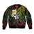 Hawaiian Hibiscus and Plumeria Polynesian Tribal Tattoo Bomber Jacket Reggae Color