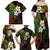 Hawaiian Hibiscus and Plumeria Polynesian Tribal Tattoo Family Matching Off Shoulder Maxi Dress and Hawaiian Shirt Reggae Color