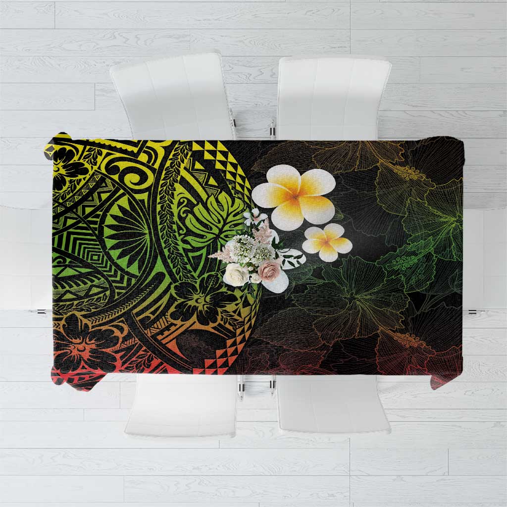 Hawaiian Hibiscus and Plumeria Polynesian Tribal Tattoo Tablecloth Reggae Color