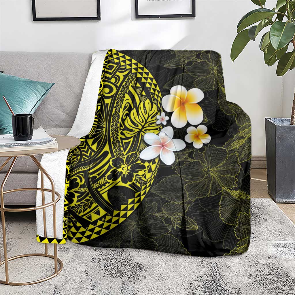 Hawaiian Hibiscus and Plumeria Polynesian Tribal Tattoo Blanket Yellow Color LT03 - Polynesian Pride