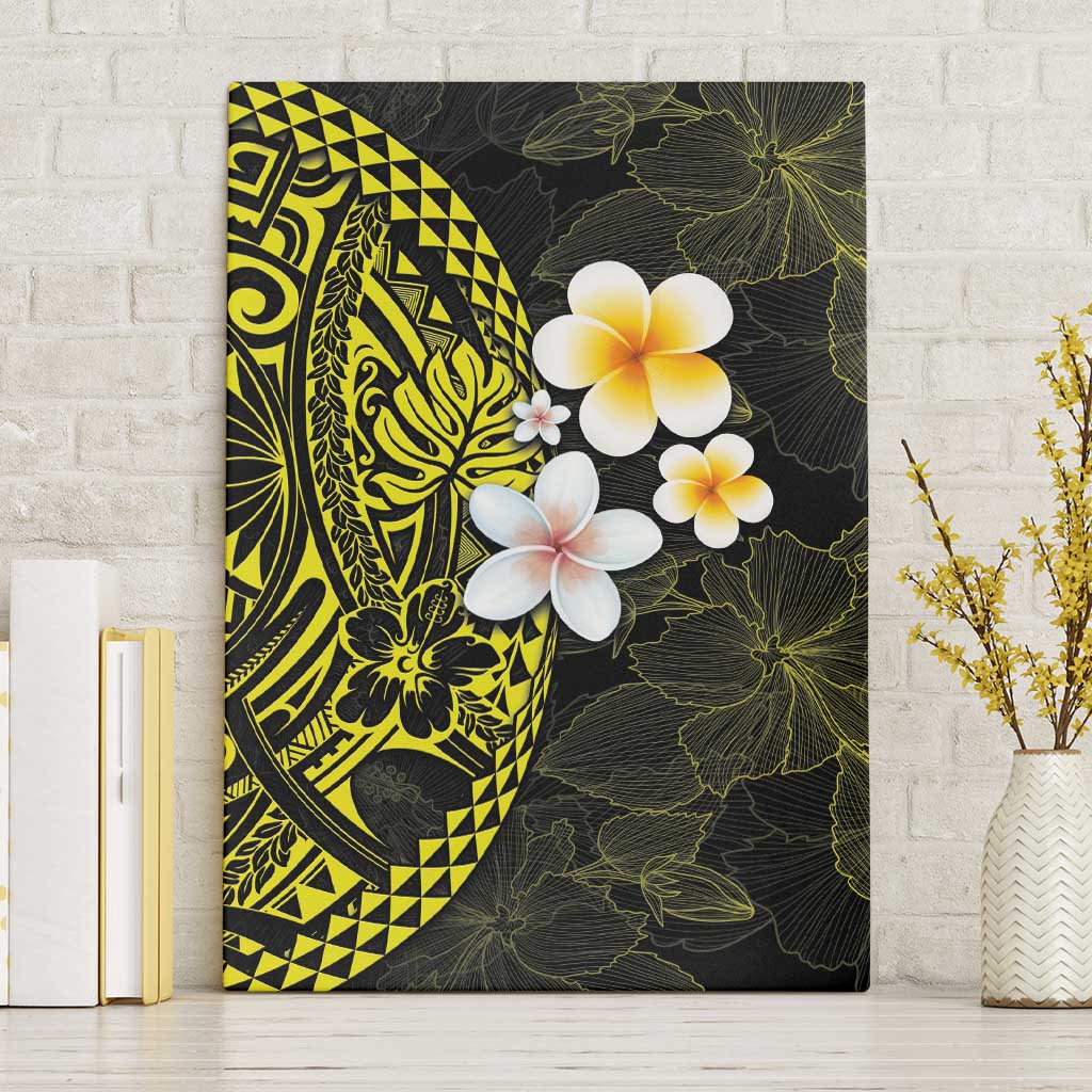 Hawaiian Hibiscus and Plumeria Polynesian Tribal Tattoo Canvas Wall Art Yellow Color LT03 Without Frame Yellow - Polynesian Pride