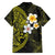 Hawaiian Hibiscus and Plumeria Polynesian Tribal Tattoo Family Matching Long Sleeve Bodycon Dress and Hawaiian Shirt Yellow Color