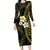 Hawaiian Hibiscus and Plumeria Polynesian Tribal Tattoo Family Matching Long Sleeve Bodycon Dress and Hawaiian Shirt Yellow Color