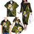 Hawaiian Hibiscus and Plumeria Polynesian Tribal Tattoo Family Matching Off The Shoulder Long Sleeve Dress and Hawaiian Shirt Yellow Color