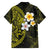 Hawaiian Hibiscus and Plumeria Polynesian Tribal Tattoo Family Matching Off The Shoulder Long Sleeve Dress and Hawaiian Shirt Yellow Color