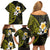 Hawaiian Hibiscus and Plumeria Polynesian Tribal Tattoo Family Matching Off Shoulder Short Dress and Hawaiian Shirt Yellow Color