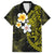 Hawaiian Hibiscus and Plumeria Polynesian Tribal Tattoo Family Matching Off Shoulder Short Dress and Hawaiian Shirt Yellow Color