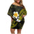 Hawaiian Hibiscus and Plumeria Polynesian Tribal Tattoo Family Matching Off Shoulder Short Dress and Hawaiian Shirt Yellow Color