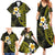 Hawaiian Hibiscus and Plumeria Polynesian Tribal Tattoo Family Matching Summer Maxi Dress and Hawaiian Shirt Yellow Color