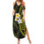 Hawaiian Hibiscus and Plumeria Polynesian Tribal Tattoo Family Matching Summer Maxi Dress and Hawaiian Shirt Yellow Color