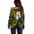 Hawaiian Hibiscus and Plumeria Polynesian Tribal Tattoo Off Shoulder Sweater Yellow Color