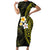 Hawaiian Hibiscus and Plumeria Polynesian Tribal Tattoo Short Sleeve Bodycon Dress Yellow Color