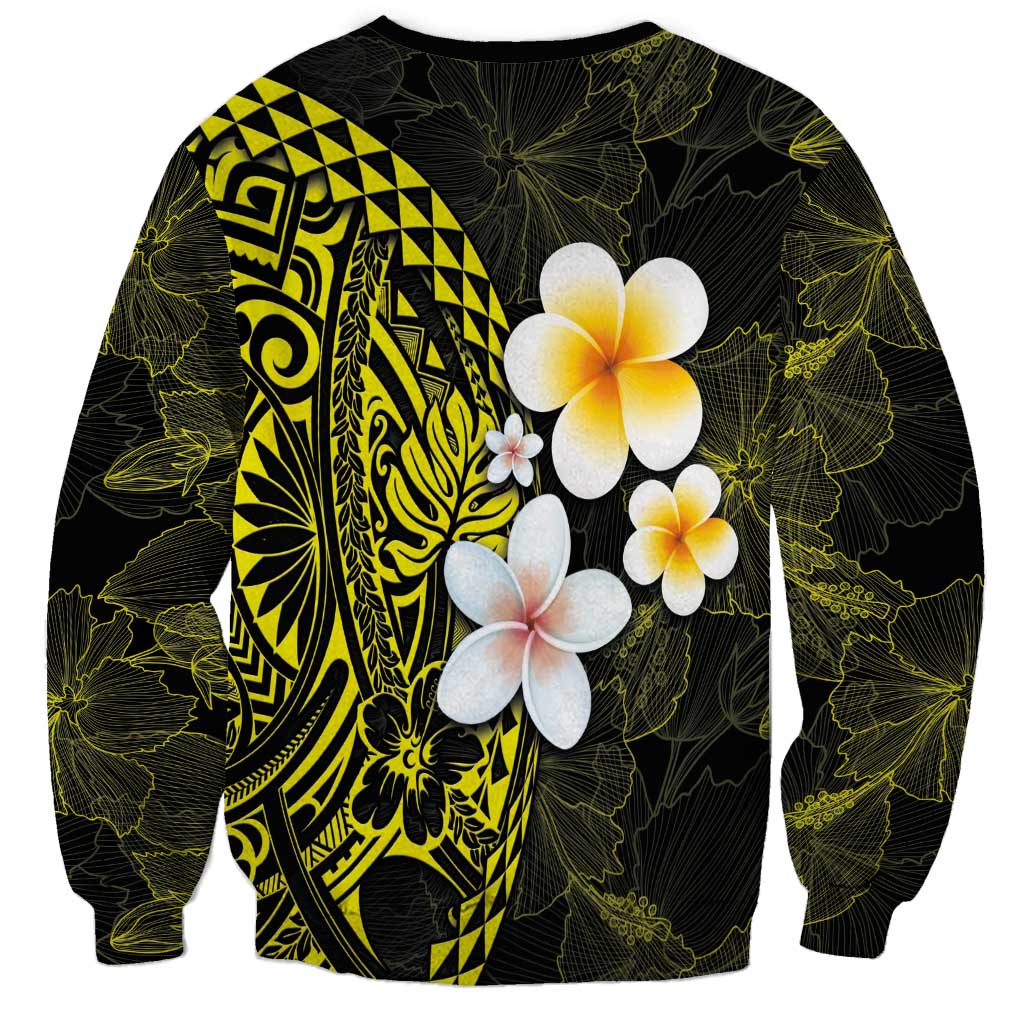 Hawaiian Hibiscus and Plumeria Polynesian Tribal Tattoo Sweatshirt Yellow Color LT03 - Polynesian Pride