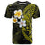 Hawaiian Hibiscus and Plumeria Polynesian Tribal Tattoo T Shirt Yellow Color