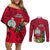 Niue Christmas Couples Matching Off Shoulder Short Dress and Long Sleeve Button Shirt Coat of Arms and Polynesian Tattoo Xmas Element Christmas Red Vibe LT03 Red - Polynesian Pride